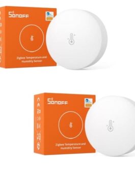Capteur Zigbee de température et humidité pour la domotique, compatible avec la maison connectée, design compact et moderne.