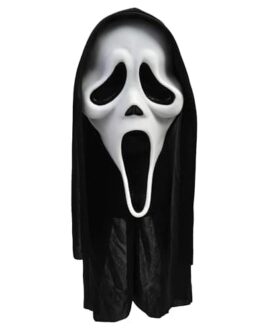 Affiche fantôme en cape noire avec visage expressif, ambiance Halloween – boutique Diproclean.