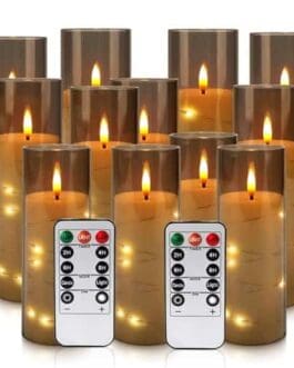 Bougies LED chauffeées en verre brun avec télécommande incluse, ambiance chaleureuse et sécurité domestique.
