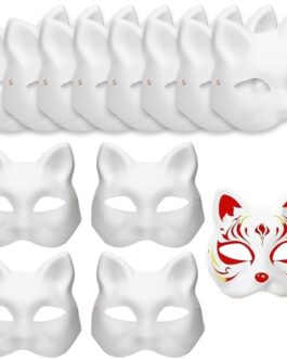 Lot de masques blancs pour masquer les yeux et un masque fantaisie coloré avec motif Tigre rouge sur fond blanc, idéal pour fête et costume.