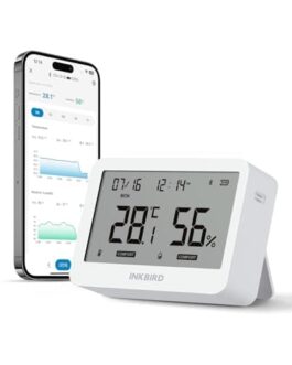 Thermomètre connecté Inkbird avec application mobile pour surveillance de la température et de l'humidité.