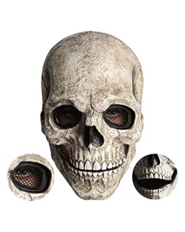 Tête de mort décorative en résine avec yeux noirs et détails texturés, adaptée pour décorations de boutique Diproclean.