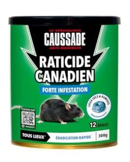 Diproclean produit de lutte contre les rongeurs Raticide canadien caneton noir sur fond vert.