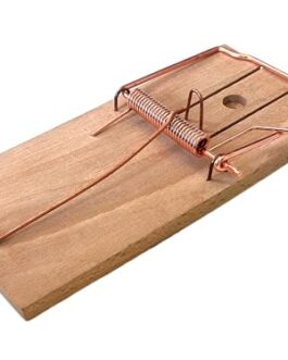 Trappe mousqueton et ressort en fil de cuivre sur socle en bois utilisé pour tester les capteurs ou démonstrations d’outils Diproclean.