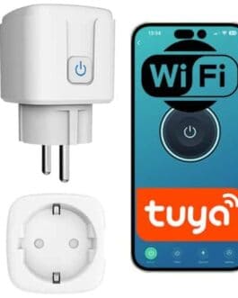 Prise électrique WiFi compatible avec l'application Tuya pour contrôle à distance via smartphone.