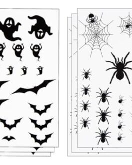 Silhouettes d’araignées et chauves-souris sur fond blanc, motifs décoratifs pour Halloween, collection Diproclean.