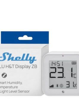 Capteur Shelly BLU H&T Display ZB pour mesurer l'humidité, la température et la luminosité, idéal pour la gestion de l'environnement intérieur.