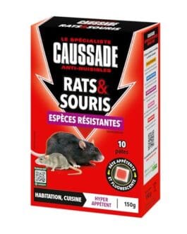 Bo&icirc;te de 150 g sp&eacute;cialit&eacute; Gau&shy;sade pour rats et souris, esp&egrave;ce r&eacute;sistante, contient 10 sachets et indicateur UV.