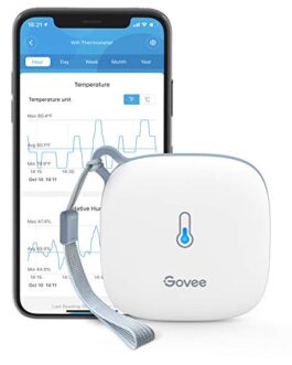Thermomètre connecté Govee avec application mobile affichant la température en temps réel, idéal pour le contrôle de la température lors du nettoyage professionnel.