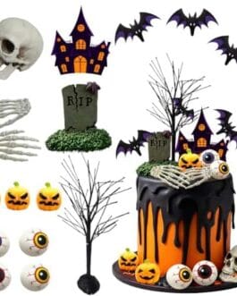 Diproclean Halloween image with cake, pumpkins, skeletons, bats et décor halloween.