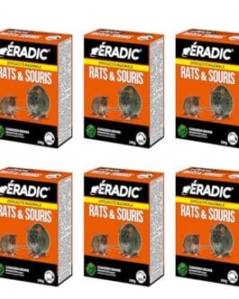 Boîtes Éradic Rats & Souris, solution anti-rongeurs pour intérieur, pack de 6 bouteilles de 150 g chacune.