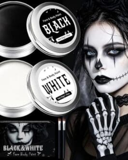 Palette de maquillage noir et blanc BLACK & WHITE pour Halloween et fêtes, avec pinceaux et emballages métalliques, image produit Diproclean.