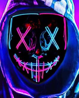 Icône visage masqué neon avec capuche, style Holo et visage souriant, image promotionnelle de boutique Diproclean.