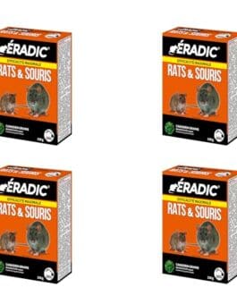 Produit Éradic Rats & Souris, paquet orange avec image de souris, emballage épais et logo Éradic, disponible chez Diproclean.