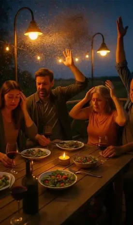Repas en terrasse le soir entre amis.